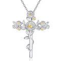 wholesale 925 Sterling Silver Cross Pendant With Floral Design And Yellow Gems-0-0