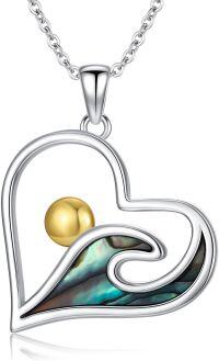 wholesale 925 Sterling Silver Heart Abalone Shell Wave Pendant Necklace with Gold Ball Charm for Women's Gifts-Heart