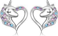 wholesale 925 Sterling Silver Unicorn Heart Stud Earrings with Multi-Colored Stones for Women Girls Gift-Unicorn earrings