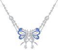 wholesale 925 Sterling Silver Blue & White Crystal Butterfly Pendant Necklace with Extender Chain Gift Set-0-0