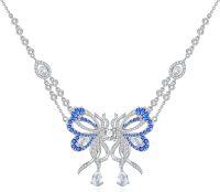 wholesale 925 Sterling Silver Blue & White Crystal Butterfly Pendant Necklace with Extender Chain Gift Set-Blue Butterfly