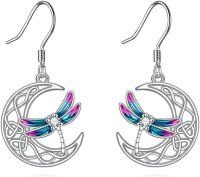wholesale 925 Sterling Silver Moon & Dragonfly Drop Earrings for Women Girls Gifts Jewelry Accessories-Moon Dragonfly