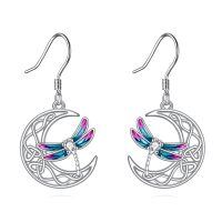 wholesale 925 Sterling Silver Earring Wholesale With Colorful Dragonfly And Moon Design-Moon Dragonfly