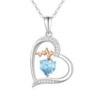 wholesale 925 Sterling Silver Heart Pendant With Peridot And Rose Gold Ecg Design-03-Mar-Aquamarine