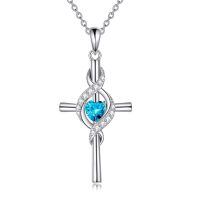 wholesale 925 Sterling Silver Birthstone Cross Pendant Necklace for Women-December-Blue