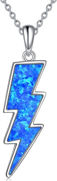 wholesale Sterling Silver White Opal Lightning Bolt Necklace Reversible Boomerang Pendant Dainty Minimalist Jewelry Gift for Women Girls-blue opal flash