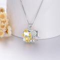 wholesale 925 Sterling Silver Elephant Mother Baby Sunflower Cubic Zirconia Two Tone Pendant Necklace-0-1