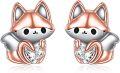 wholesale 925 Sterling Silver Fox Stud Earrings with Cubic Zirconia for Women-0-0