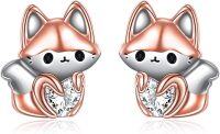 wholesale 925 Sterling Silver Fox Stud Earrings with Cubic Zirconia for Women-fox