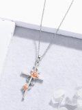 wholesale 925 Sterling Silver Rose Gold Plated Flower Cross Pendant Necklace for Women-0-1