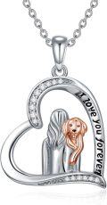 wholesale 925 Sterling Silver Hypoallergenic Angel and Dog Heart Pendant Necklace with Cubic Zirconia - Sister Gift-0-0