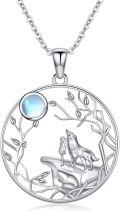 wholesale 925 Sterling Silver Moonstone Wolf Tree of Life Pendant Necklace for Women Birthday Christmas Gifts-0-0