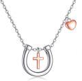 wholesale 925 Sterling Silver Cross in Horse Shoe Heart Charm Necklace for Women-0-0