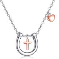 wholesale 925 Sterling Silver Cross in Horse Shoe Heart Charm Necklace for Women-cross