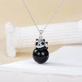 wholesale 925 Sterling Silver Metal Panda Black Agate Pendant Necklace Gift for Her Him Valentines Day Present-0-1
