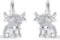 wholesale 925 Sterling Silver Highland Cow Sunflower Dangle Stud Leverback Hoop Earrings-0-7