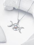 wholesale 925 Sterling Silver Moon & Star Pentagram Opalite Gemstone Necklace for Women Girls-0-4