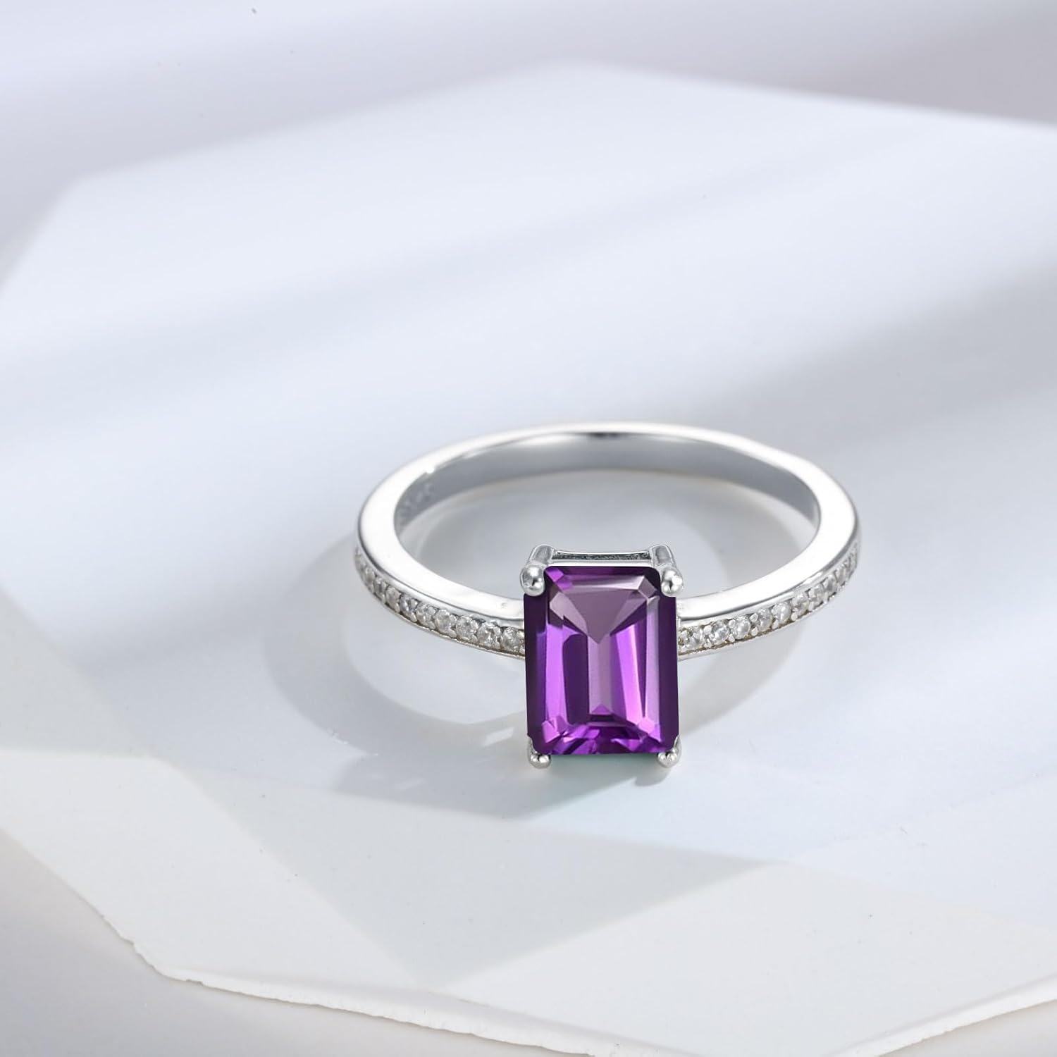 Sterling Silver Emerald Gemstone 8x6mm Women s Engagement Ring-0-5