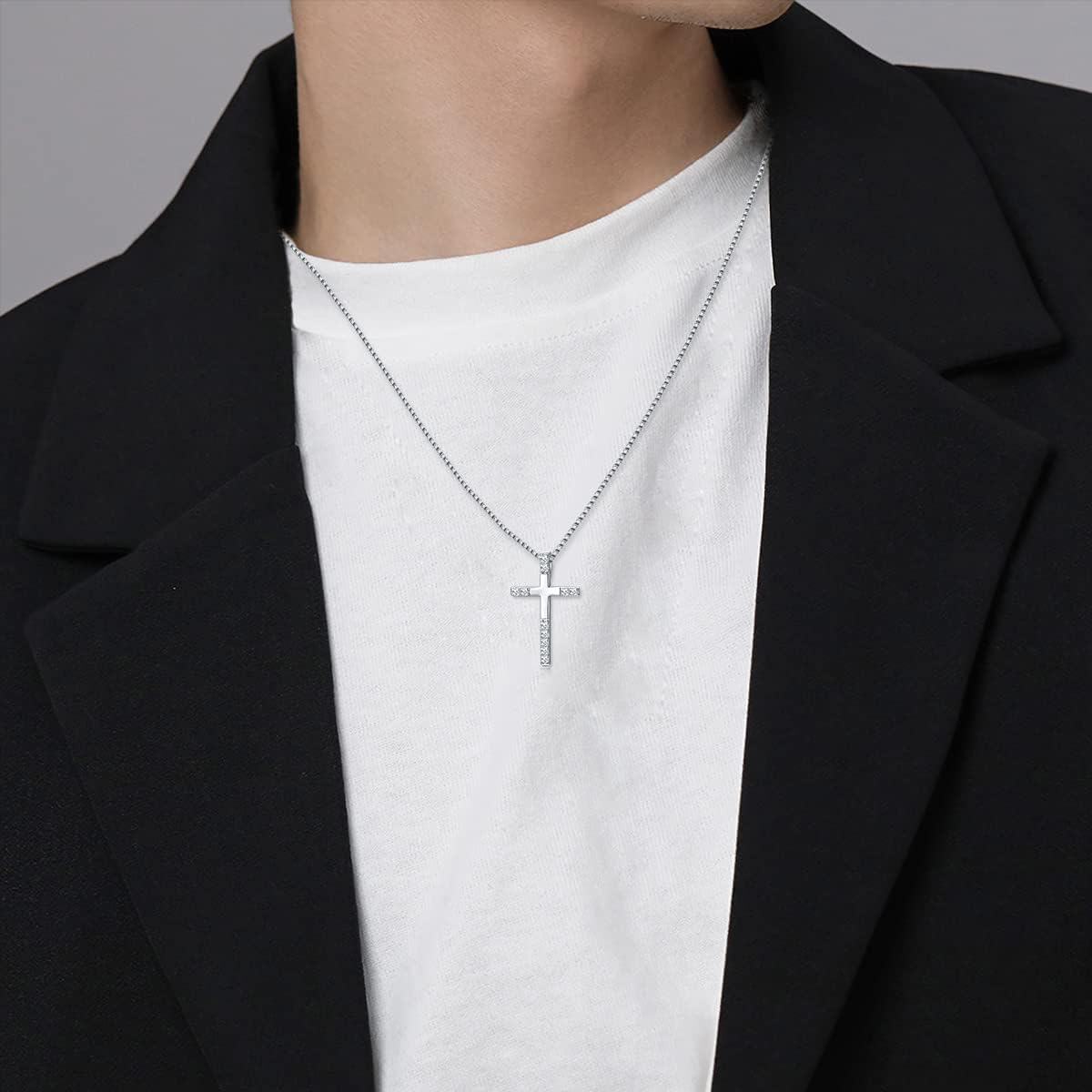 Sterling Silver 5A CZ Women s Cross Necklace 20 Adjustable Chain Baptism Gift-0-6