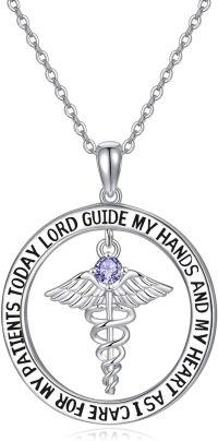 wholesale 925 Sterling Silver 12 Birthstones Nurse Necklace with Caduceus Nursing Graduation Gift-Jun.