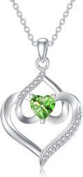 wholesale TOUPOP Forever Love Heart August Birthstone Pendant Necklaces For Women S925 Sterling Silver With Peridot, Birthday Mother’s Day Jewelry Gift For Mom Daughter Wife -0-0