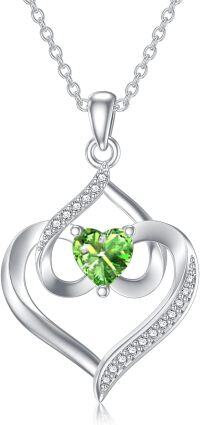 wholesale TOUPOP Forever Love Heart August Birthstone Pendant Necklaces For Women S925 Sterling Silver With Peridot, Birthday Mother’s Day Jewelry Gift For Mom Daughter Wife -undefined