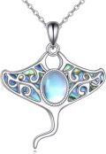 wholesale 925 Sterling Silver Moonstone Abalone Shell Manta Ray Pendant Necklace for Women-0-0