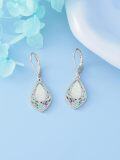 wholesale 925 Sterling Silver Turquoise & Abalone Shell Teardrop Filigree Dangle Earrings Gift for Mom Wife Girlfriend-0-9