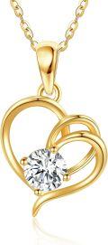 wholesale 14K Yellow Gold Double Heart Pendant with Cubic Zirconia - Valentine's Day Gift for Her-0-0