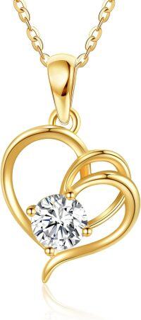 wholesale 14K Yellow Gold Double Heart Pendant with Cubic Zirconia - Valentine's Day Gift for Her-Moissanite Heart Necklace