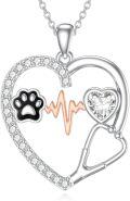 wholesale 925 Sterling Silver Heart-Shaped Paw Print & EKG Pendant Necklace for Vet Nurses-0-0