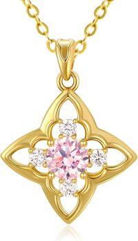 wholesale 18K Gold Plated 925 Sterling Silver Natural Birthstone Four Leaf Clover Pendant Necklace for Women-10 Oct - Tourmaline