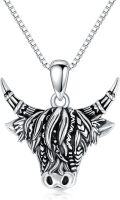 wholesale 925 Sterling Silver Highland Cow Head Pendant Necklace with Box Chain - Gifts for Men & Women-0-0