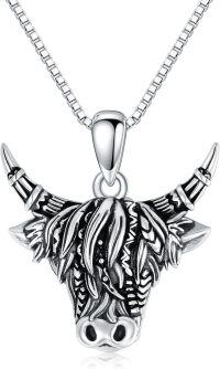 wholesale 925 Sterling Silver Highland Cow Head Pendant Necklace with Box Chain - Gifts for Men & Women-Highland Cow