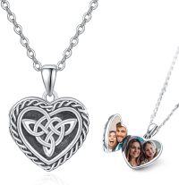 wholesale 925 Sterling Silver Celtic Knot Heart Locket Pendant with Chain for Women Girls - Personalized Picture Frame Charm Necklace s-Heart
