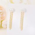 wholesale 14K Gold Yellow  Freshwater Cultured Pearl Long Chain Drop Earrings for Women-0-4