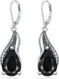 wholesale 925 Sterling Silver Crystal Vintage Teardrop Oxidized Leverback Earrings 14 10mm-0-0