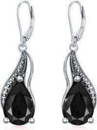 wholesale Sterling Silver Crystal Vintage Teardrop Oxidized Leverback Earrings 14 10mm-Black