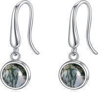 wholesale  Sterling Silver Moonstone Onyx Agate Lapis Larimar Opal Dangle Earrings -Moss Agate