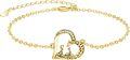 wholesale 925 Sterling Silver Plated Gold Heart-Shaped Giraffe Charm Bracelet with Cubic Zirconia - Adjustable Length (9-8)-0-0