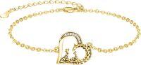 wholesale 925 Sterling Silver Plated Gold Heart-Shaped Giraffe Charm Bracelet with Cubic Zirconia - Adjustable Length (9-8)-Yellow Gold