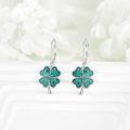 wholesale 925 Sterling Silver Turquoise Four-Leaf Clover Leverback Earrings-0-2