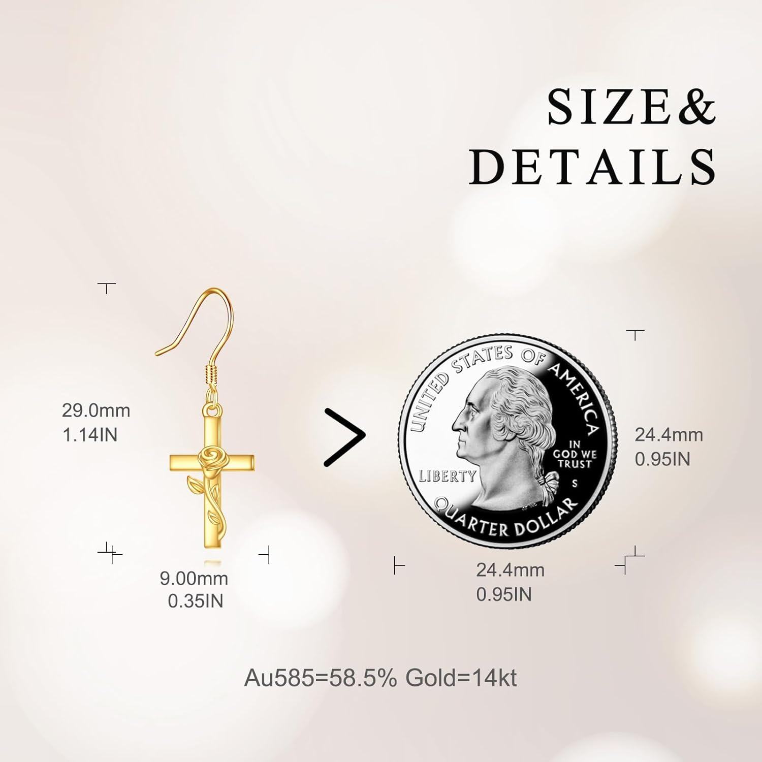 wholesale 14K Gold Diamond Rose Cross Dangle Earrings for Women Christian s-0-5