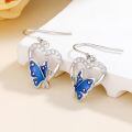wholesale 925 Sterling Silver Blue Butterfly Heart Cubic Zirconia Drop Earrings For Women-0-1