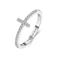 TOUPOP Sterling Silver Moissanite Personalized Engagement Cross Rings-undefined