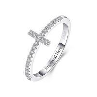 TOUPOP Sterling Silver Moissanite Personalized Engagement Cross Rings-undefined