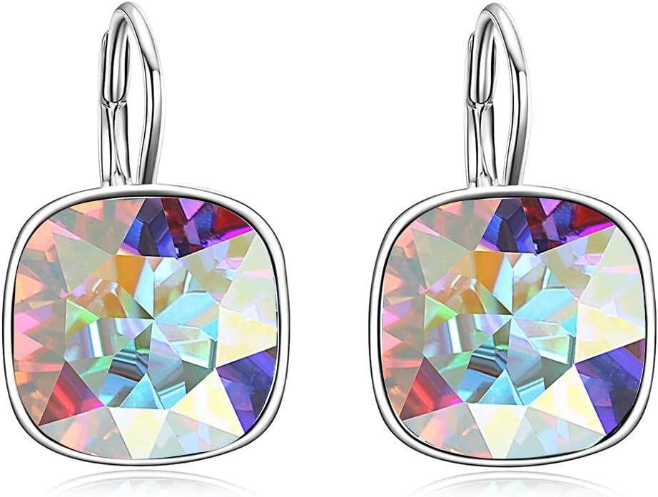 Sterling Silver Austrian Crystal Hypoallergenic Leverback Earrings Women s Gift-Aurore Boreale