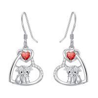 wholesale 925 Sterling Silver Heart Ox Earrings Wholesale With Red Gemstones-07-Jul-Ruby