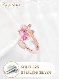wholesale Rose Gold 925 Sterling Silver Pink Sapphire & White Opal Rabbit Ear Adjustable Ring for Women-0-2