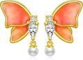 wholesale 925 Sterling Silver Coral Butterfly Pearl Drop Earrings for Women-0-0